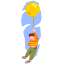 child floating on balloon